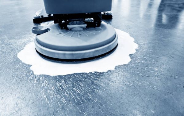 Cleaning Floor With Buffing Machine